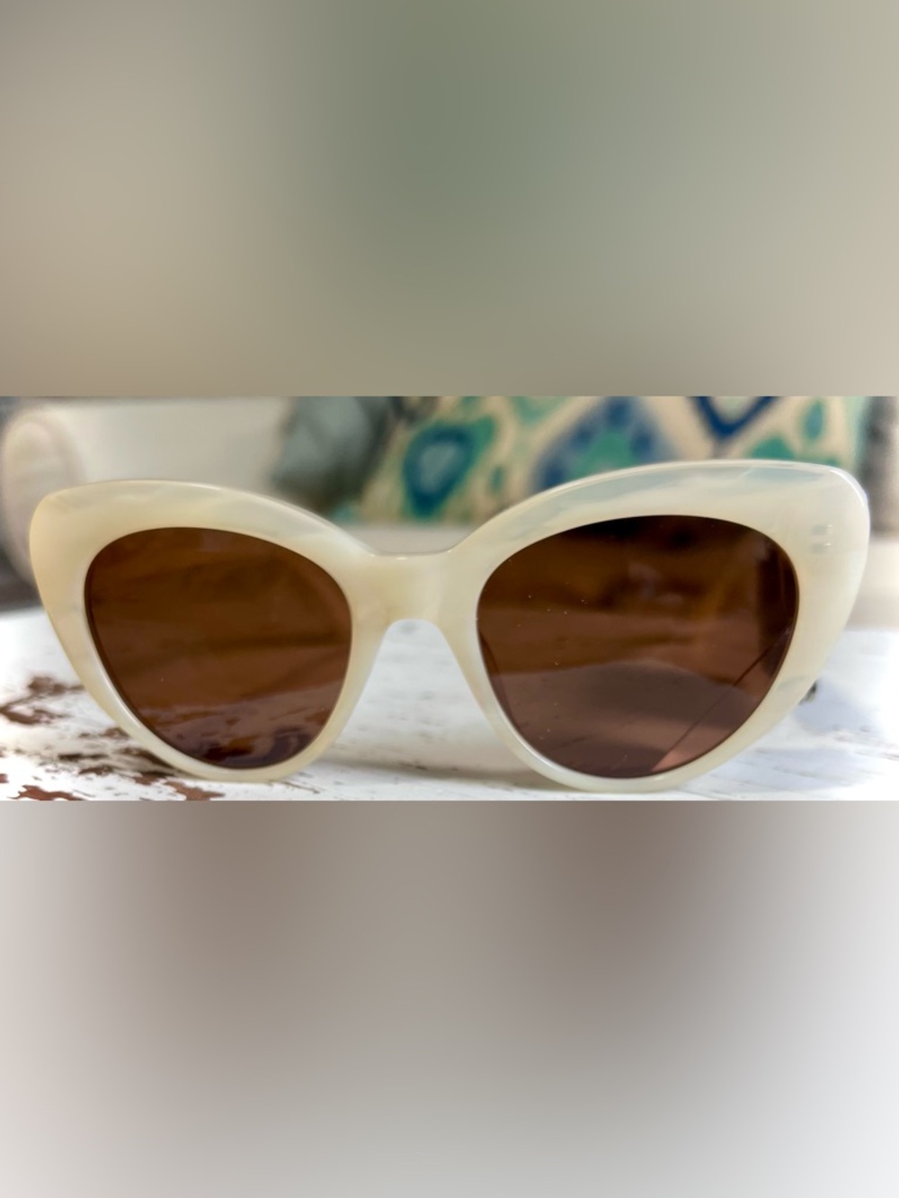 NWT J. Crew CreamY Pearl Cat-Eye Sunglasses with Brown Lenses
